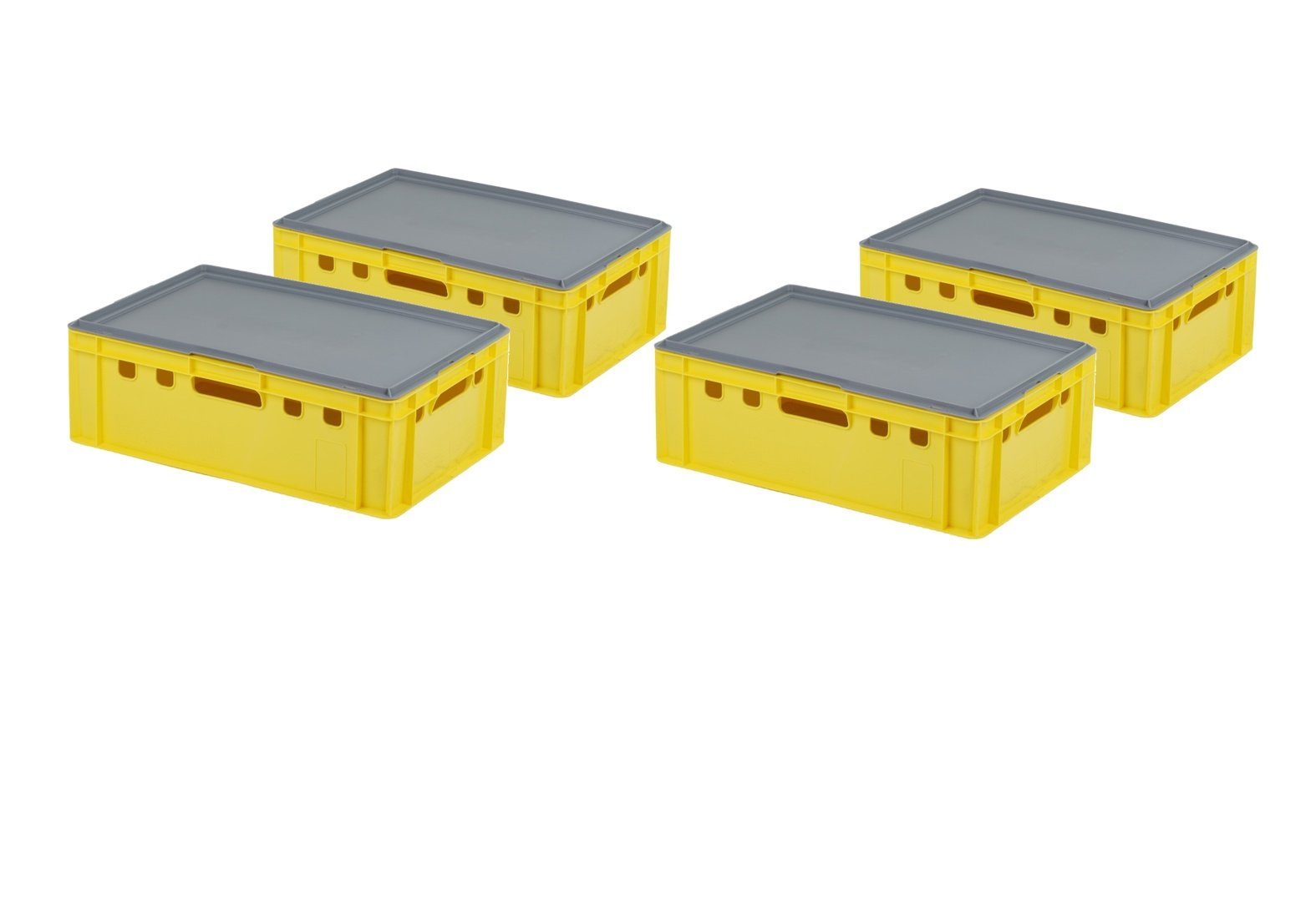 Logiplast Transportbehälter 4 Stück E2-Kisten gelb mit Deckel in grau, (Spar-Set, 4 Stück)