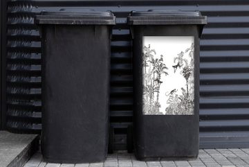 MuchoWow Wandsticker Dschungel - Schwarz - Weiß - Affe (1 St), Mülleimer-aufkleber, Mülltonne, Sticker, Container, Abfalbehälter