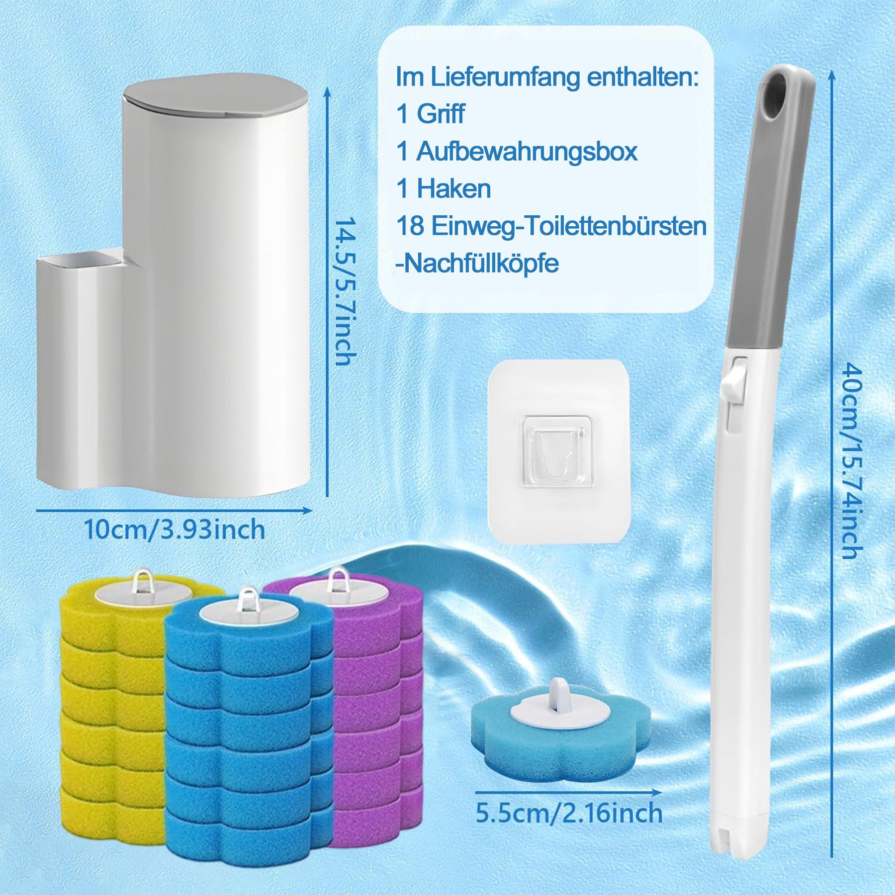 Mutig WC-Reinigungsbürste WC Bürsten Set Einweg mit 18 Stück WC Reiniger, (Klobürste mit verlängertem Griff und Wandhalterung), Toilettenbürste für Badezimmer,  – Bild 4 von 5