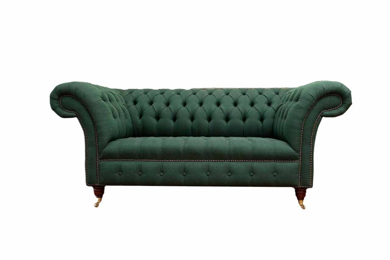 JVmoebel Sofa Chesterfield Sofa 2 Sitzer Polster Sofas Grün Luxus Stoffsofas Textil, Made in Europe