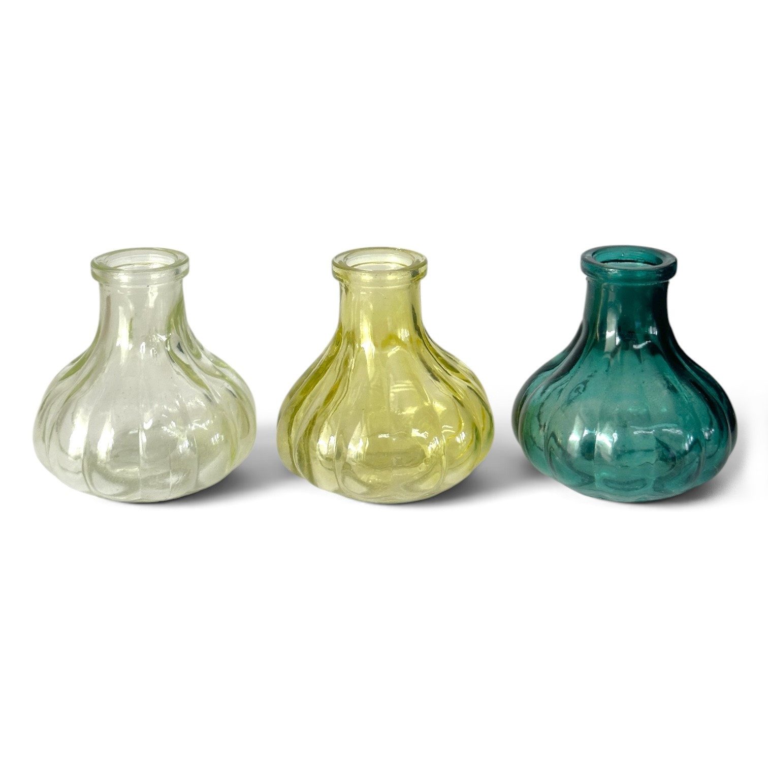 Sandra Rich Dekovase Glasvase 3er Set "BOTTLE STRIPES" Ø 7 x 7cm, Glasfalsche