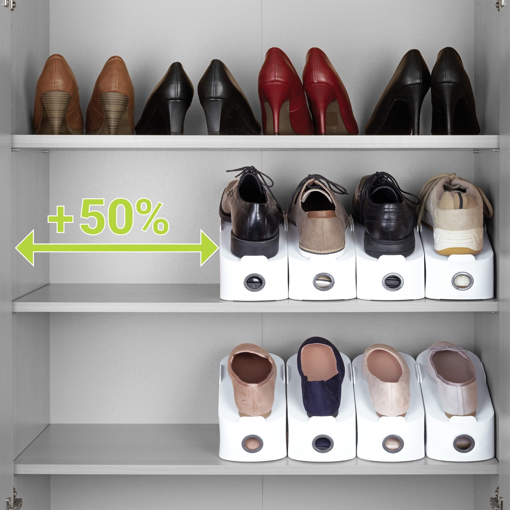 WENKO Schuhstapler Modell Schuhhalter, platzsparend, stapelbar; mit Griffloch für leichtes Entnehmen