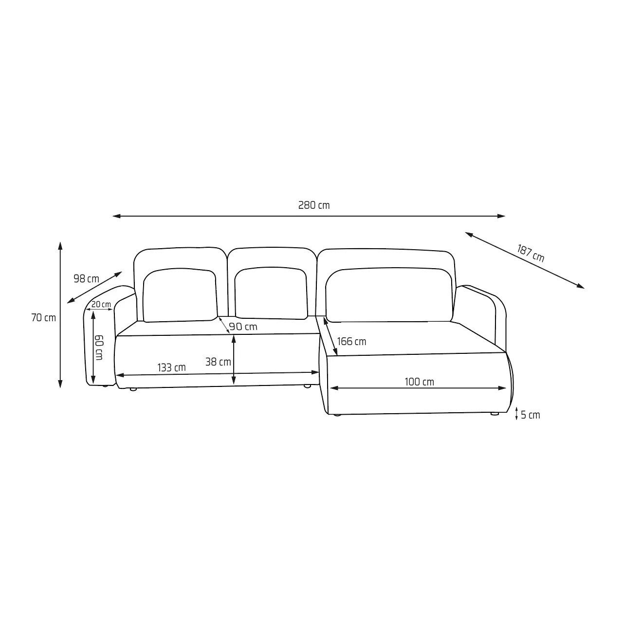 Muffo Ecksofa NEST, Schlaffunktion, Bettwäschebehälter
