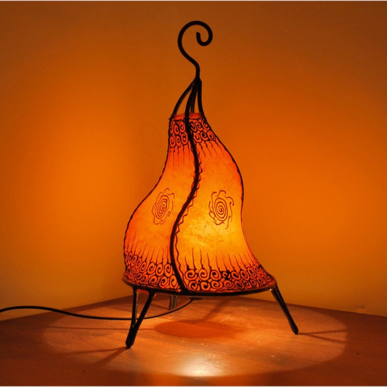 H40cm Marokkanische Tischleuchte CHEVAL l-artisan Orange Stehlampe, Leder Bodenleuchte,