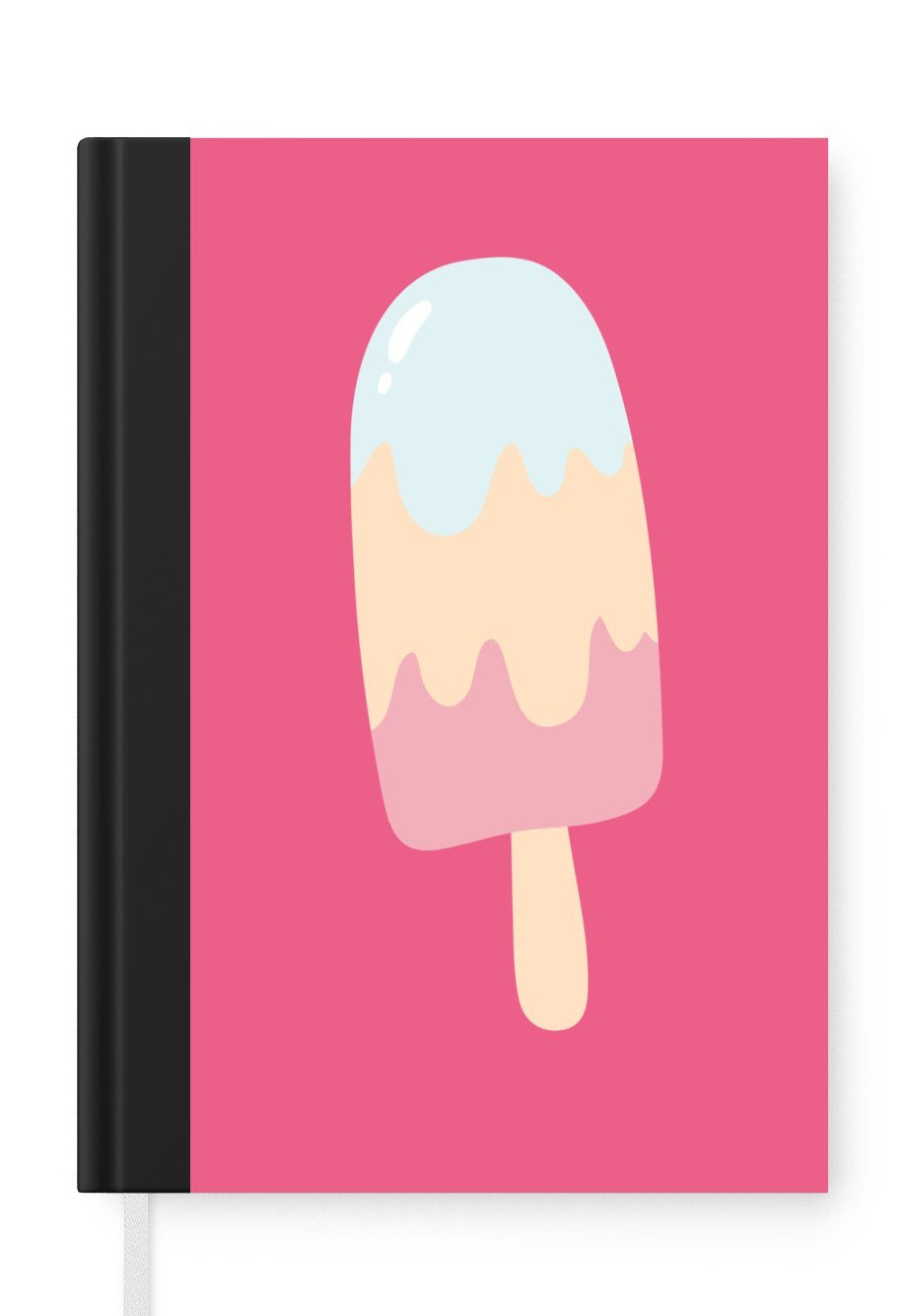 MuchoWow Notizbuch Illustration eines Eises auf einem rosa Hintergrund, Journal, Merkzettel, Tagebuch, Notizheft, A5, 98 Seiten, Haushaltsbuch