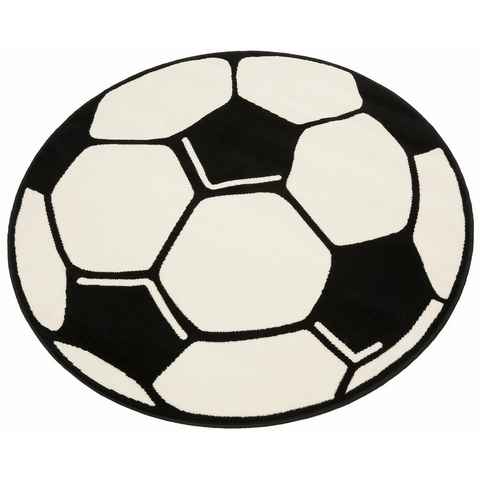 Kinderteppich Fußball, HANSE Home, rund, Höhe: 10 mm, Kinder-Teppich, Rutschfest, Kurzflor, Fussball, Kinderzimmer, Spiel