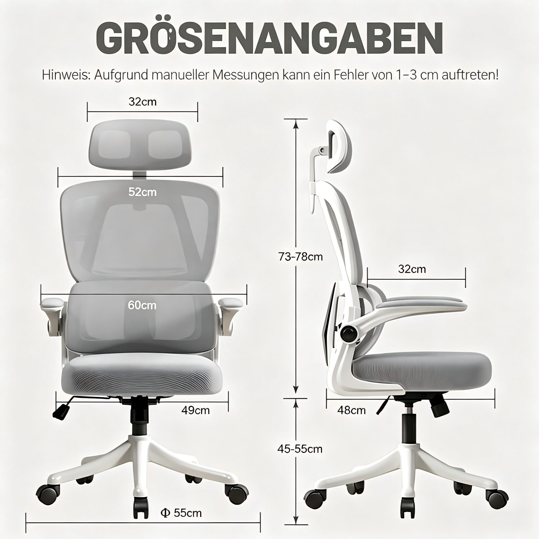 HDHNBA Schreibtischstuhl ergonomisch mit verstellbarer Kopfstütze & klappbaren Armlehnen (1 St), Bürostuhl mit hoher Rückenlehne, Drehstuhl für Home-Office – Bild 2 von 5
