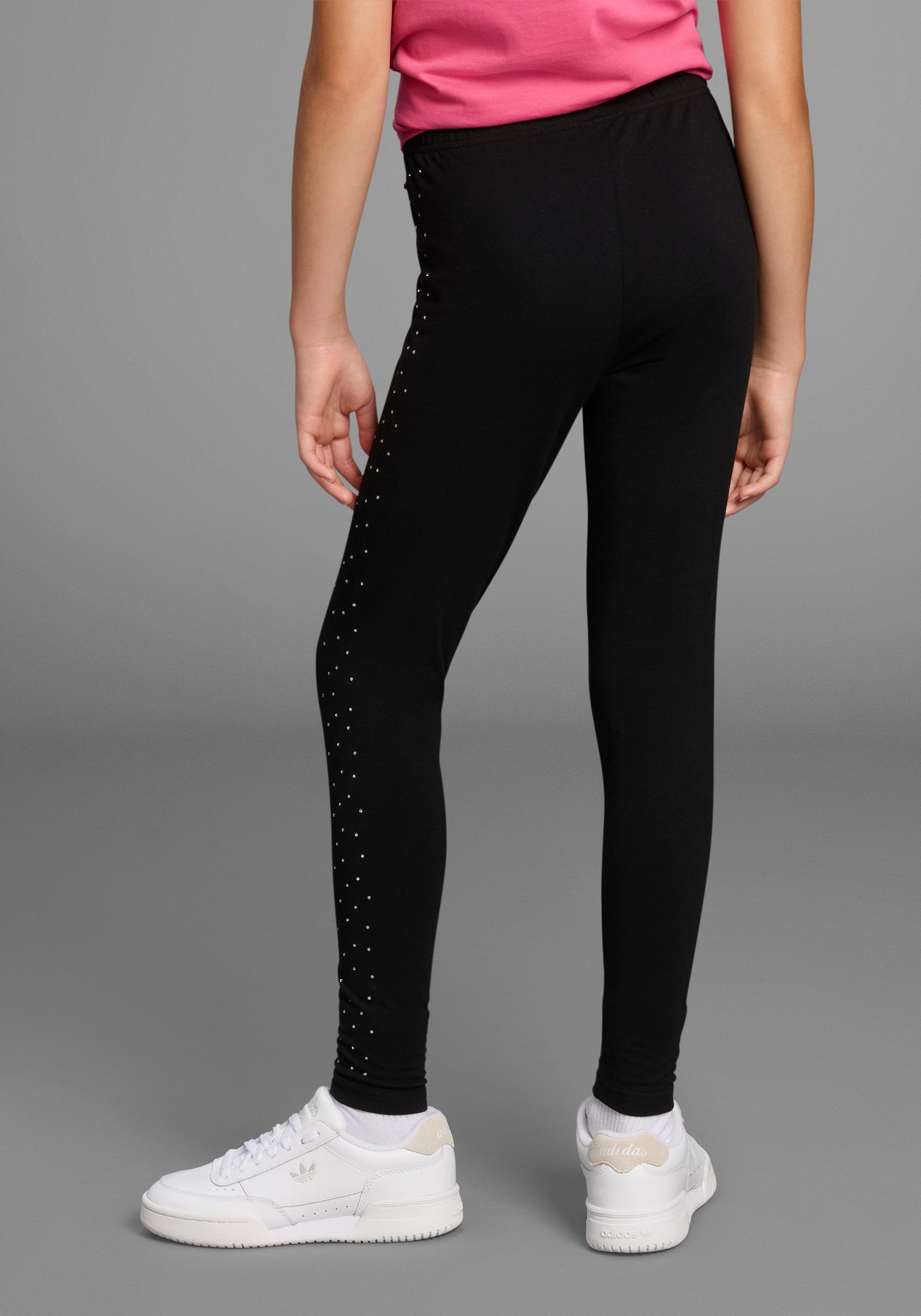 Bruno Banani Leggings mit glitzernden Strass-Steinen an der Seite, für Mädchen Für TEENS. Glitzer-Leggings