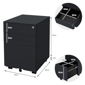 ML-DESIGN Rollcontainer Aktenschrank Büroschrank Bürocontainer Schubladenschrank, 3 Schubladen Anthrazit 39x50x56cm Stahl Mobil Abschließbar