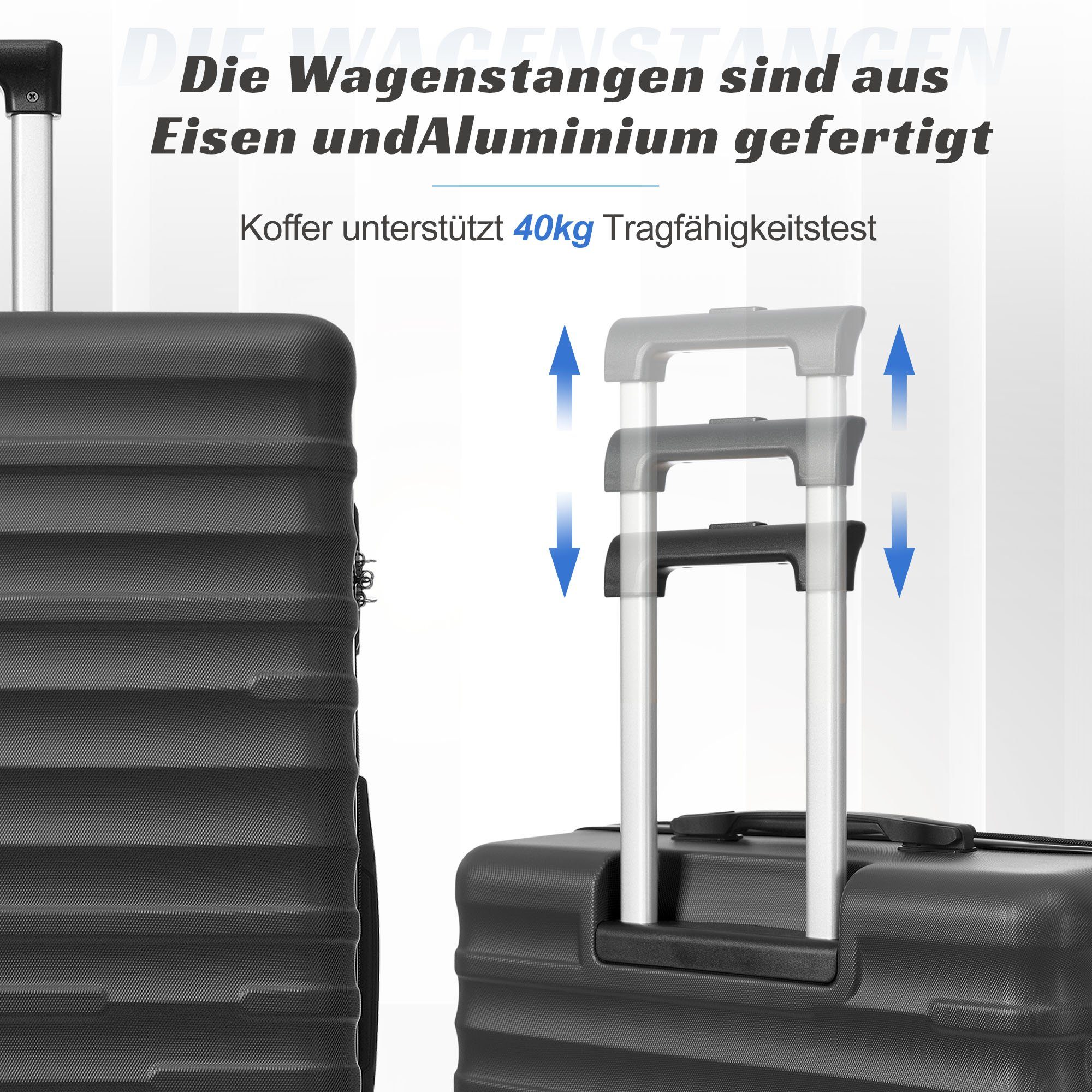 Merax Hartschalen-Trolley aus ABS mit TSA-Zahlenschloss und 4 Doppelrollen, Reisekoffer, Trolleyset, Hartschalenkoffer, 3 Teilig Kofferset