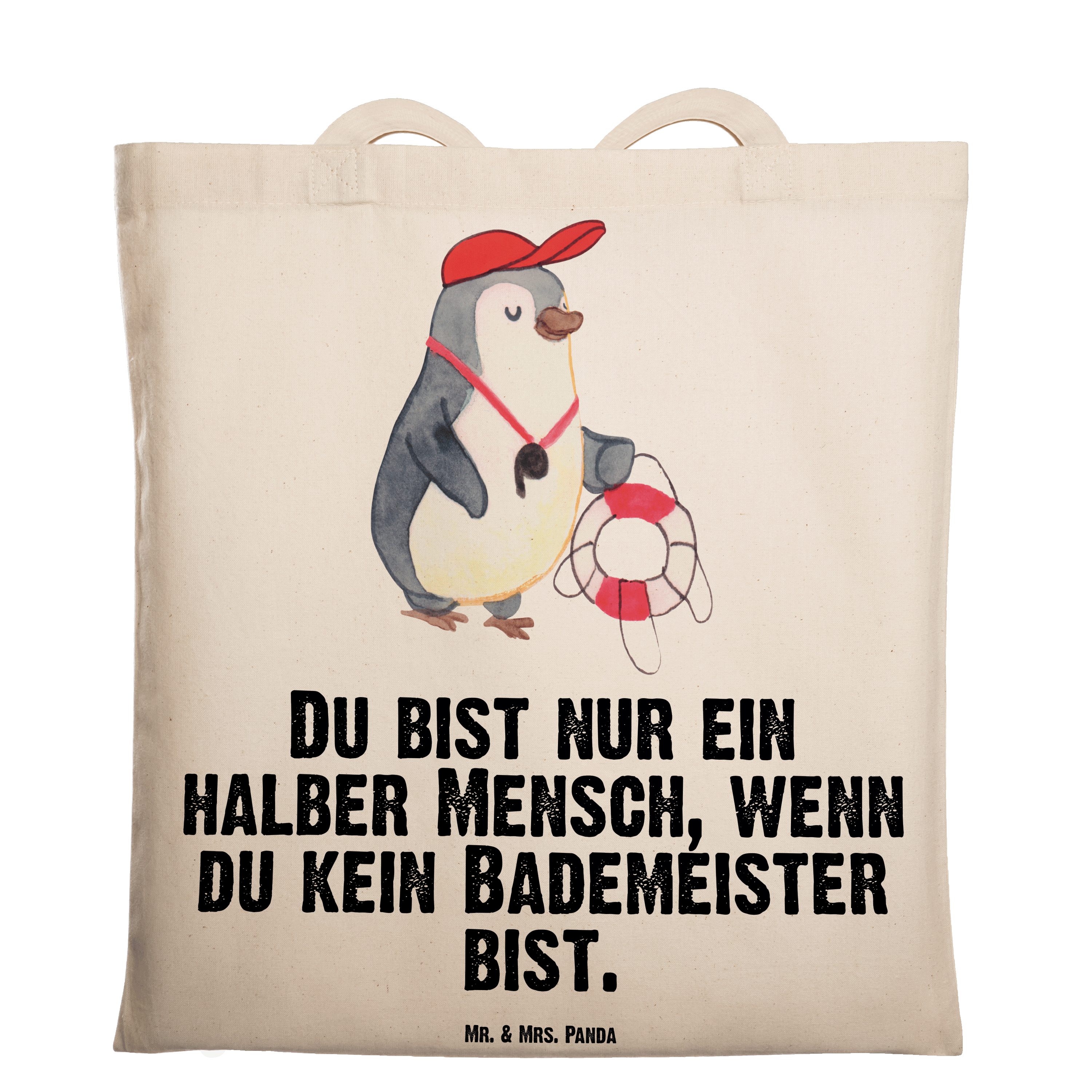 - Beuteltasche, Mrs. - Geschenk, Herz Mr. Panda Bademeister mit & Transparent (1-tlg) Tragetasche Stoffbeu