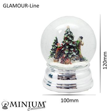 MINIUM-Collection Schneekugel Christbaum schmücken Glamour Line Silber Sockel geschwungen 100mm