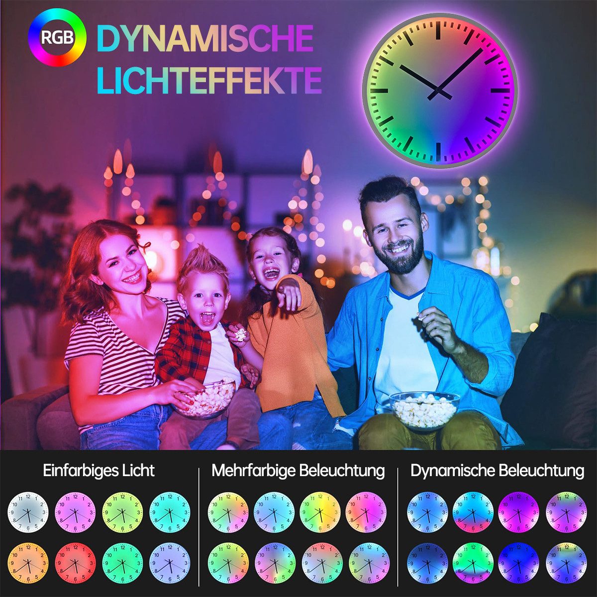 ZEUOPQ Wanduhr Intelligente,farbenfrohe Wanduhr,APP-Steuerung, Helligkeit e günstig online kaufen