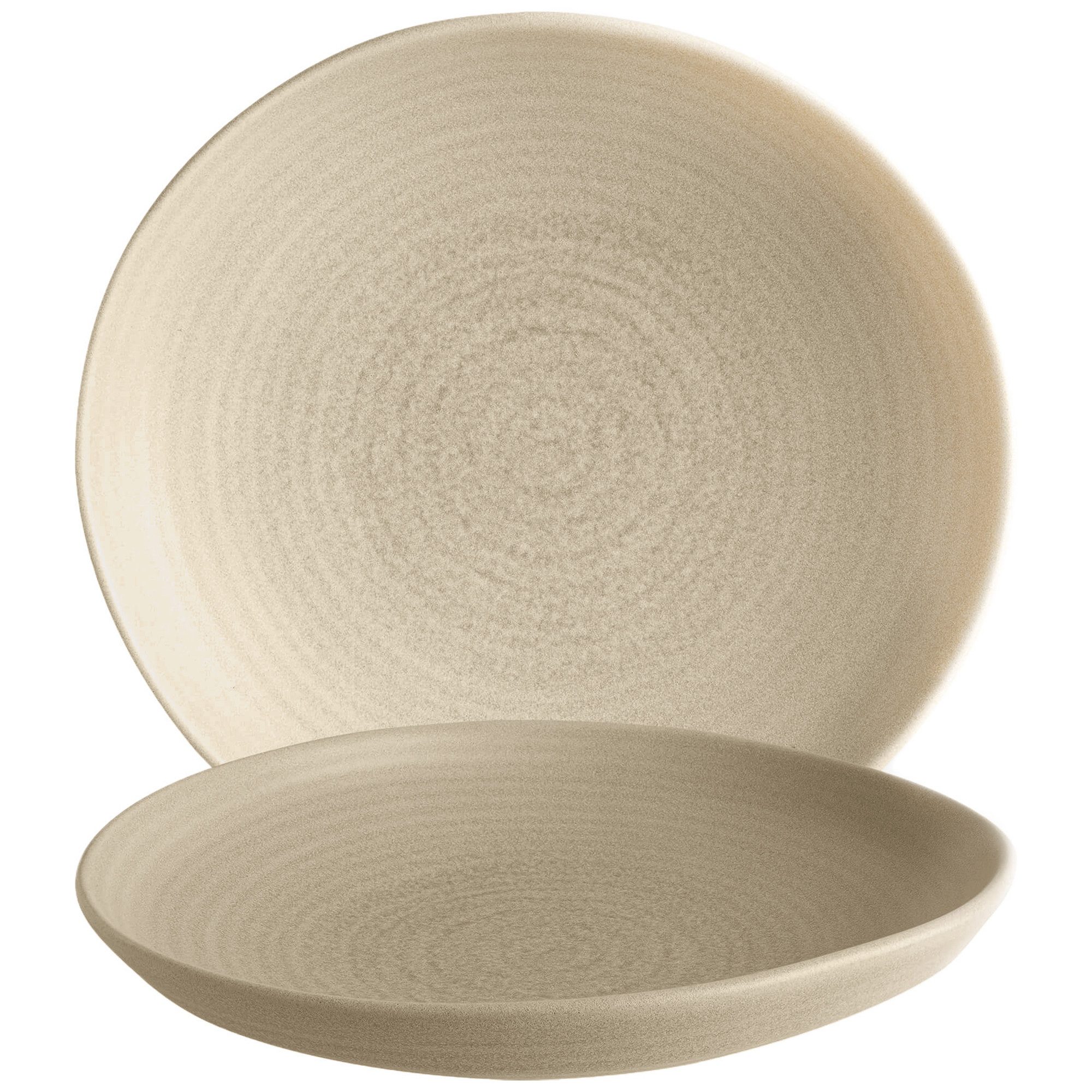Bonna Teller-Set 6x Mirage Ripple tief Ø 19 cm, Robustes Porzellan, Beige (6-tlg), Porzellan, Teller für den Alltag und für jeden Anlass