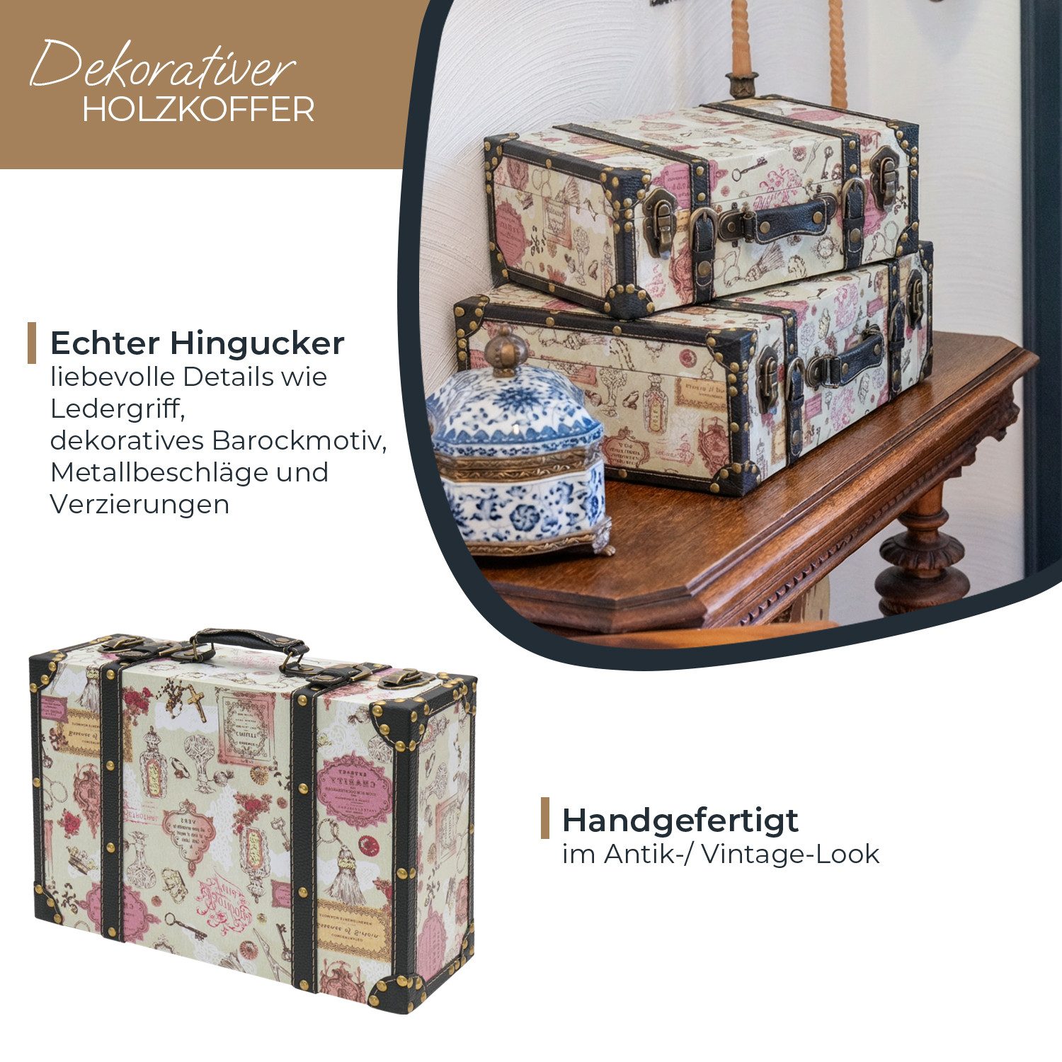 HMF Aufbewahrungsbox Geschenkkoffer im Barock Design, 38 x 26 x 13 cm, Geschenkkoffer im Barock Design, 38 x 26 x 13 cm