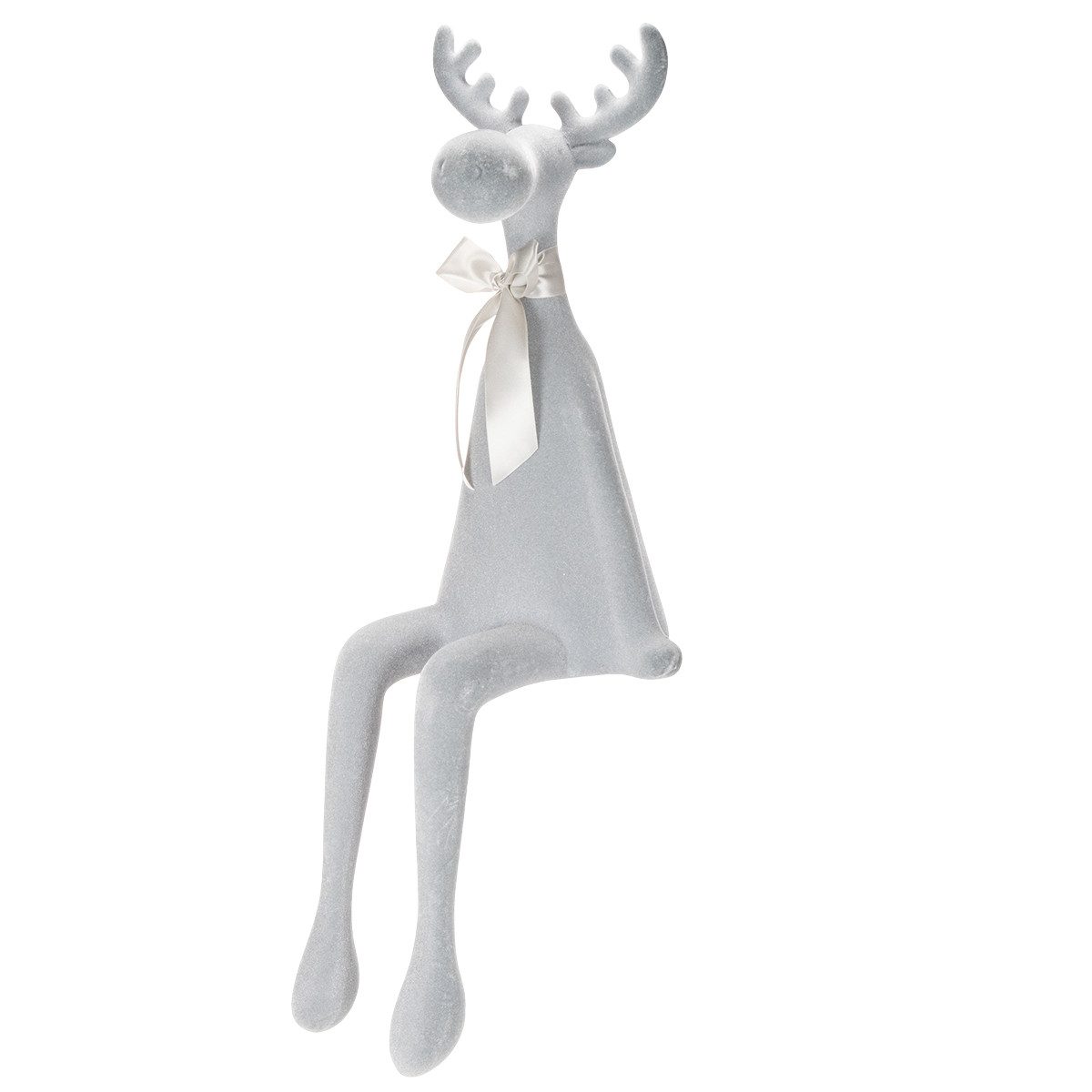 Florists Products Weihnachtsmann Beflockter Elch mit Schleife als Kantenhocker, Dekofigur 80 cm