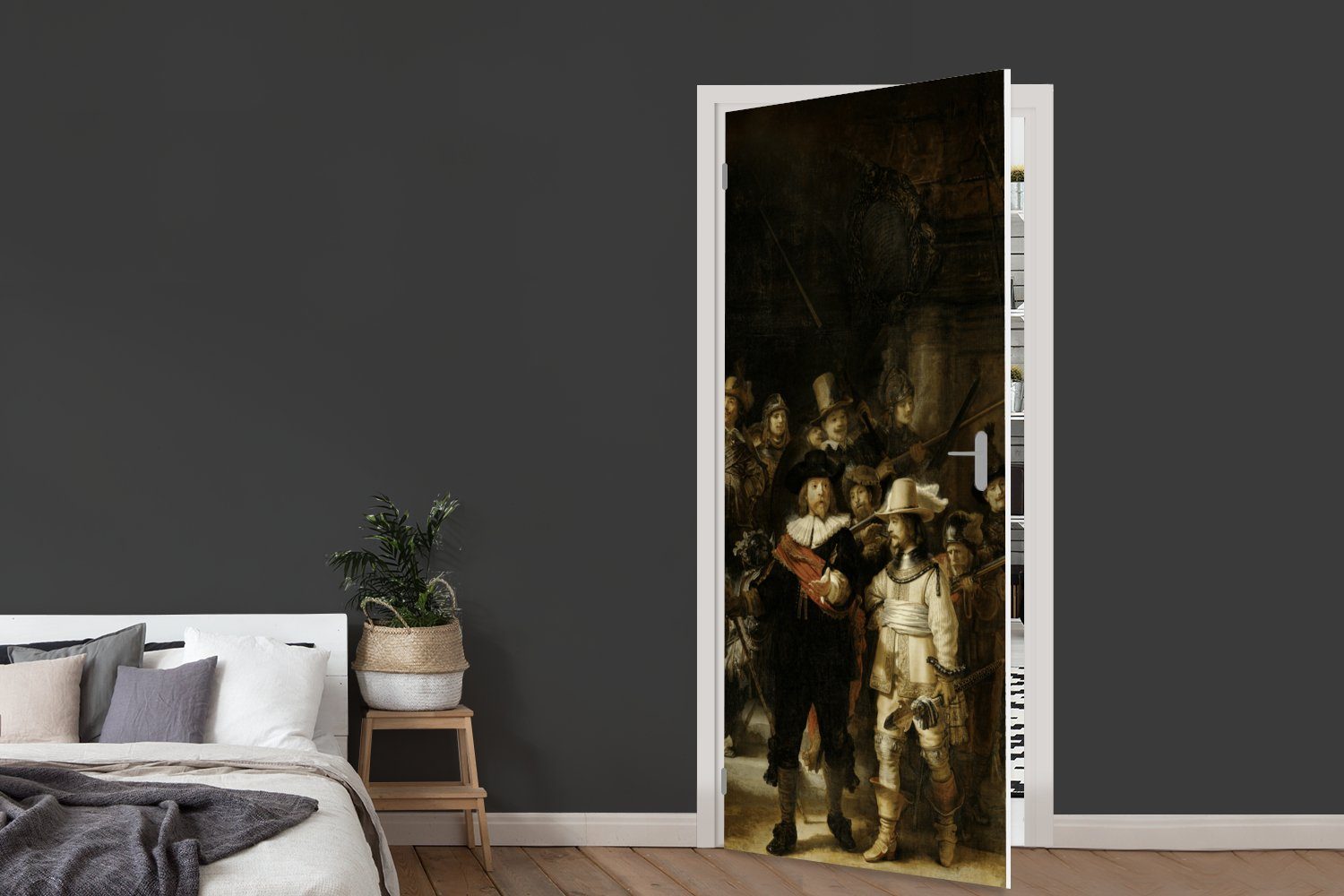 Türaufkleber, (1 Fototapete - 75x205 MuchoWow Kunst, Matt, van Rijn St), - bedruckt, cm für Türtapete Nachtwache Rembrandt Tür,