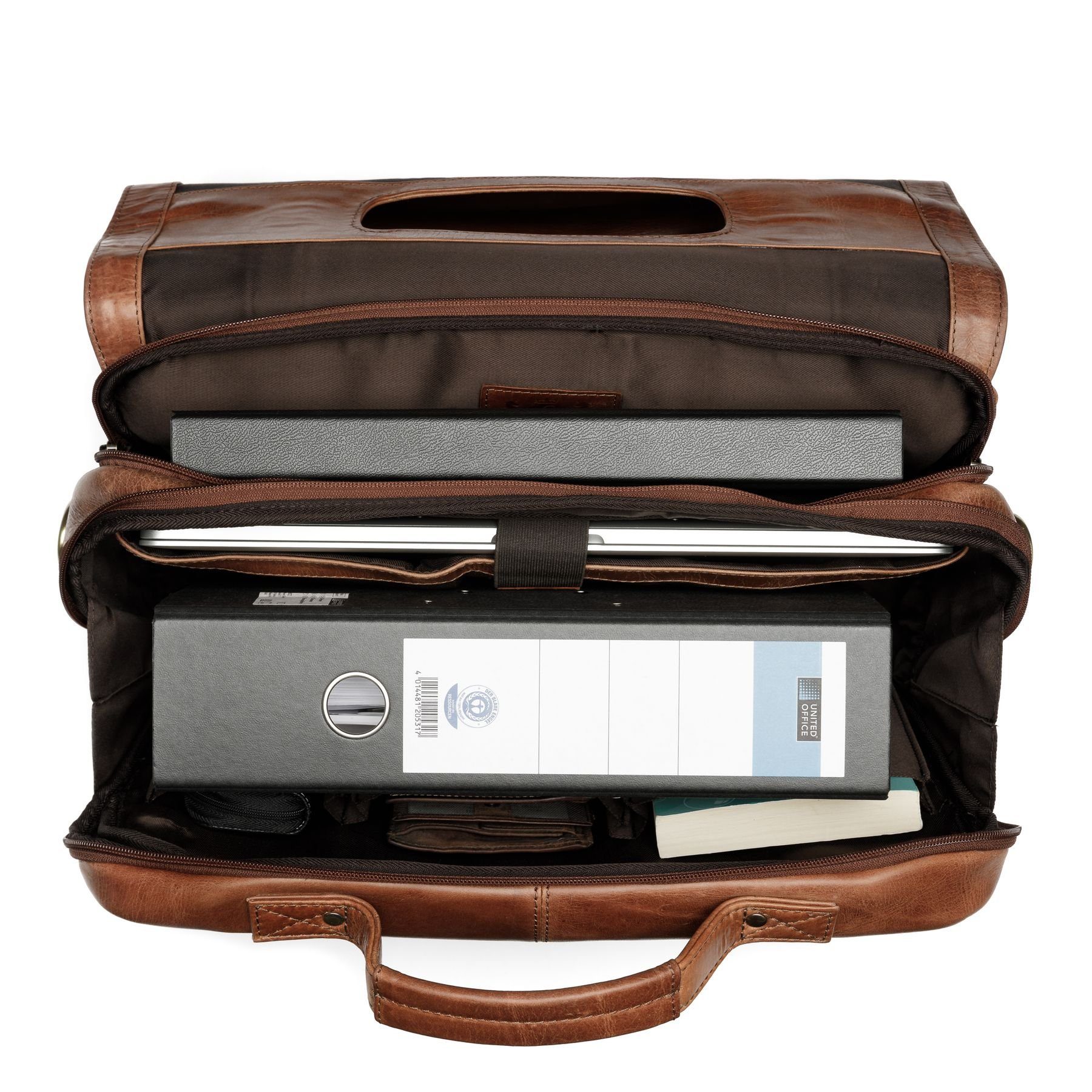 SID & VAIN Messenger Bag echt Leder Aktentasche 15 Zoll Laptop Fach braun, Laptoptasche 15,4 Zoll Echtleder, Businesstasche Herren braun