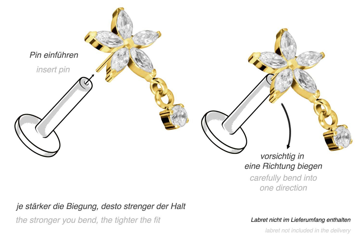PIERCINGLINE Piercing-Set Titan Aufsatz mit Push Pin KRISTALLBLUME + KRISTALL (Push Pins, 1-tlg)