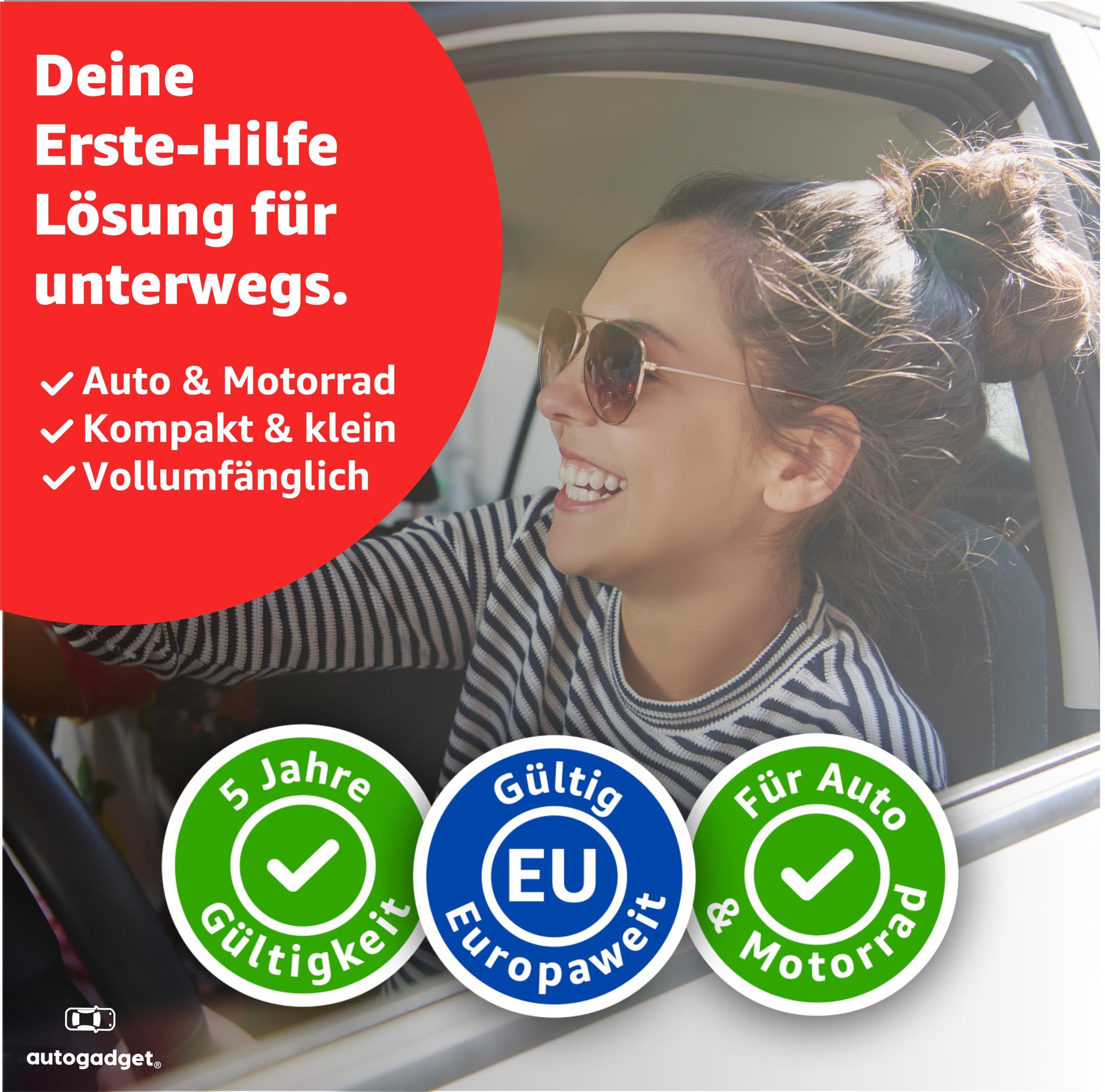 autogadget® KFZ-Verbandtasche Rote Kfz-Verbandtasche DIN 13164, 24 × 13 cm, mit Anleitung, inkl. Anleitungsbuch – Bild 5 von 5
