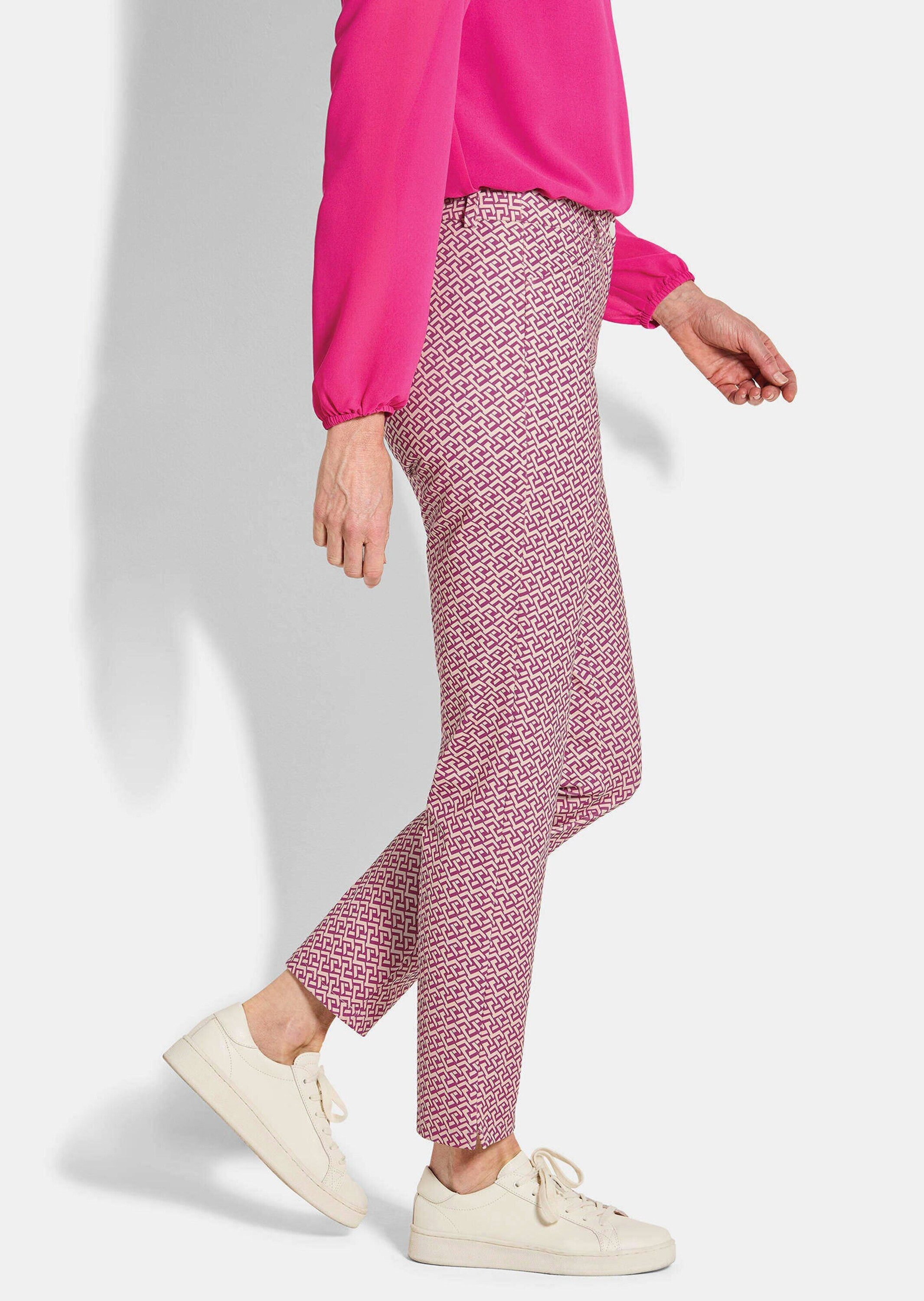 GOLDNER Stoffhose Kurzgröße: Slim Fit Printhose mit hohem Bund Stretchhose mit Formbund, Gürtelschlaufen, Reißverschluss, 7/8-Länge