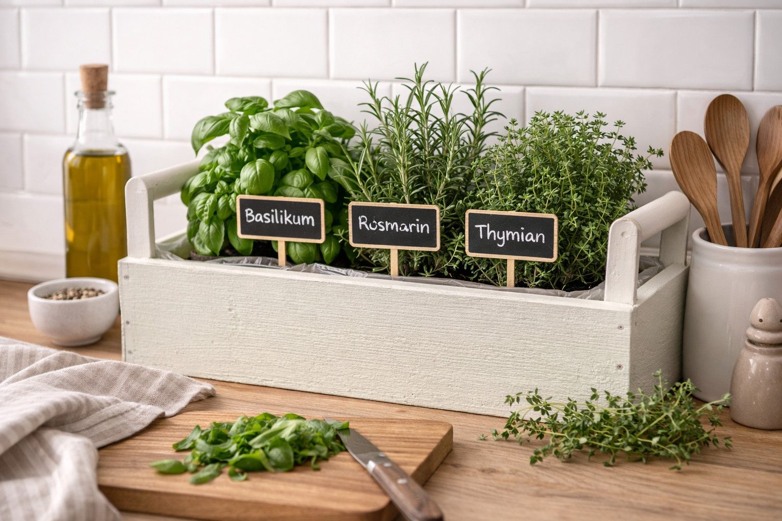 finehomegarden Blumenkasten Holz-Pflanzkasten weiß – 26 × 16 cm – Höhe 8 cm – Mit Folie ausgelegt (1 St), Dekorativer Kräuter- & Blumenpflanzkasten