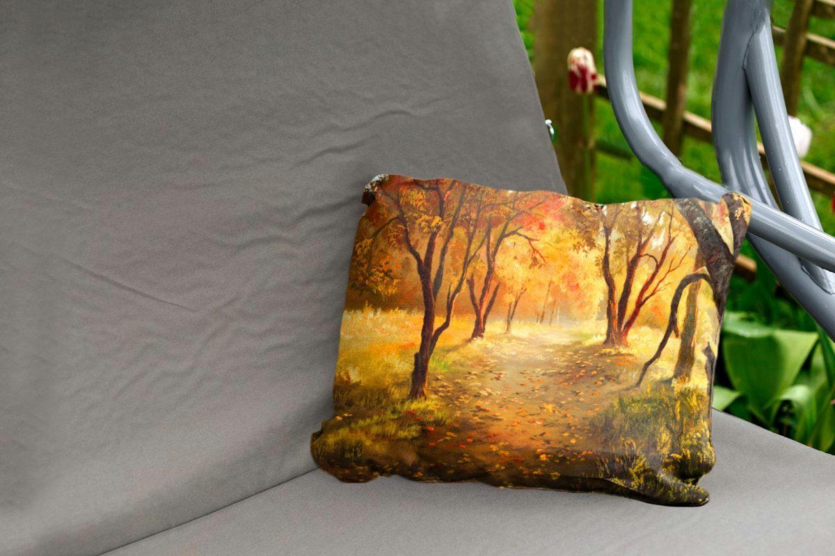 Herbst, Outdoor-Dekorationskissen, MuchoWow eines Dekokissenbezug, im Polyester, Illustration Eine Dekokissen Kissenhülle Waldes