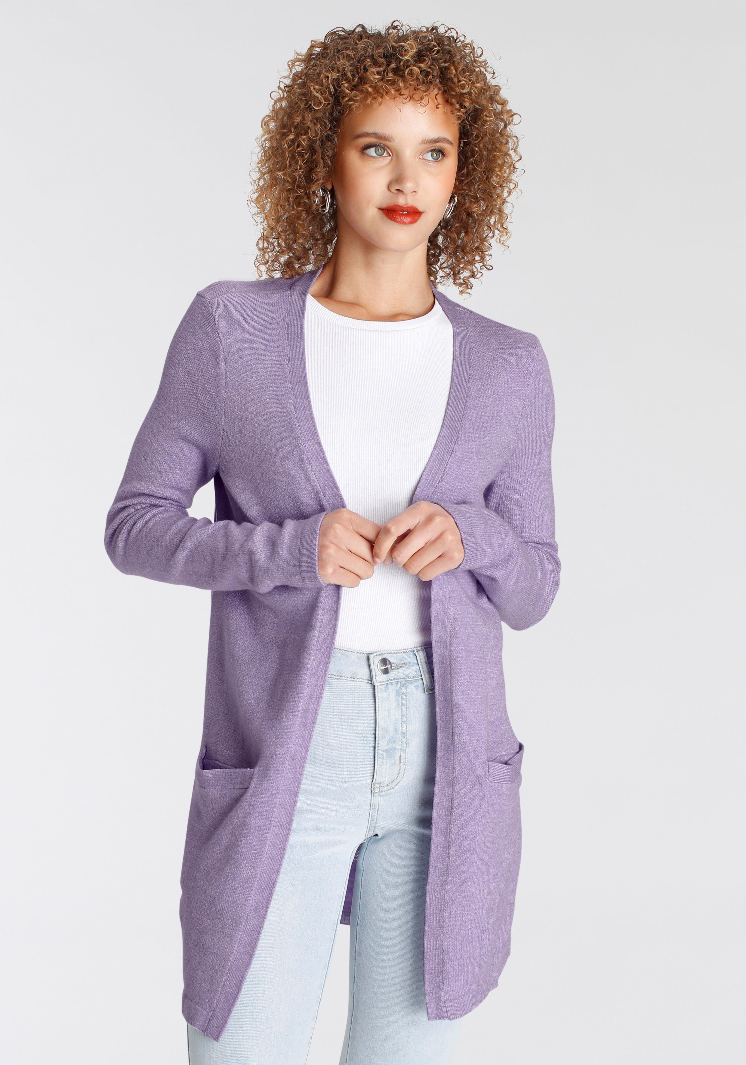 aus (Strickjacke Cardigan Material) Tamaris melange mit Taschen nachhaltigem flieder