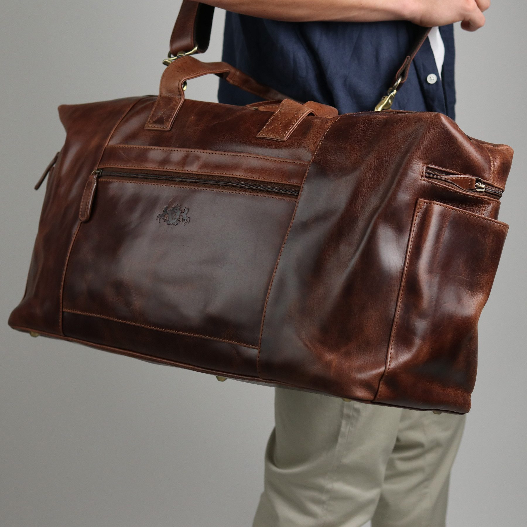 SID & VAIN Reisetasche echt Leder Weekender groß XXL-braun BRISTOL, Echtleder Reisegepäck für Damen & Herren, Sporttasche XXL braun-cognac