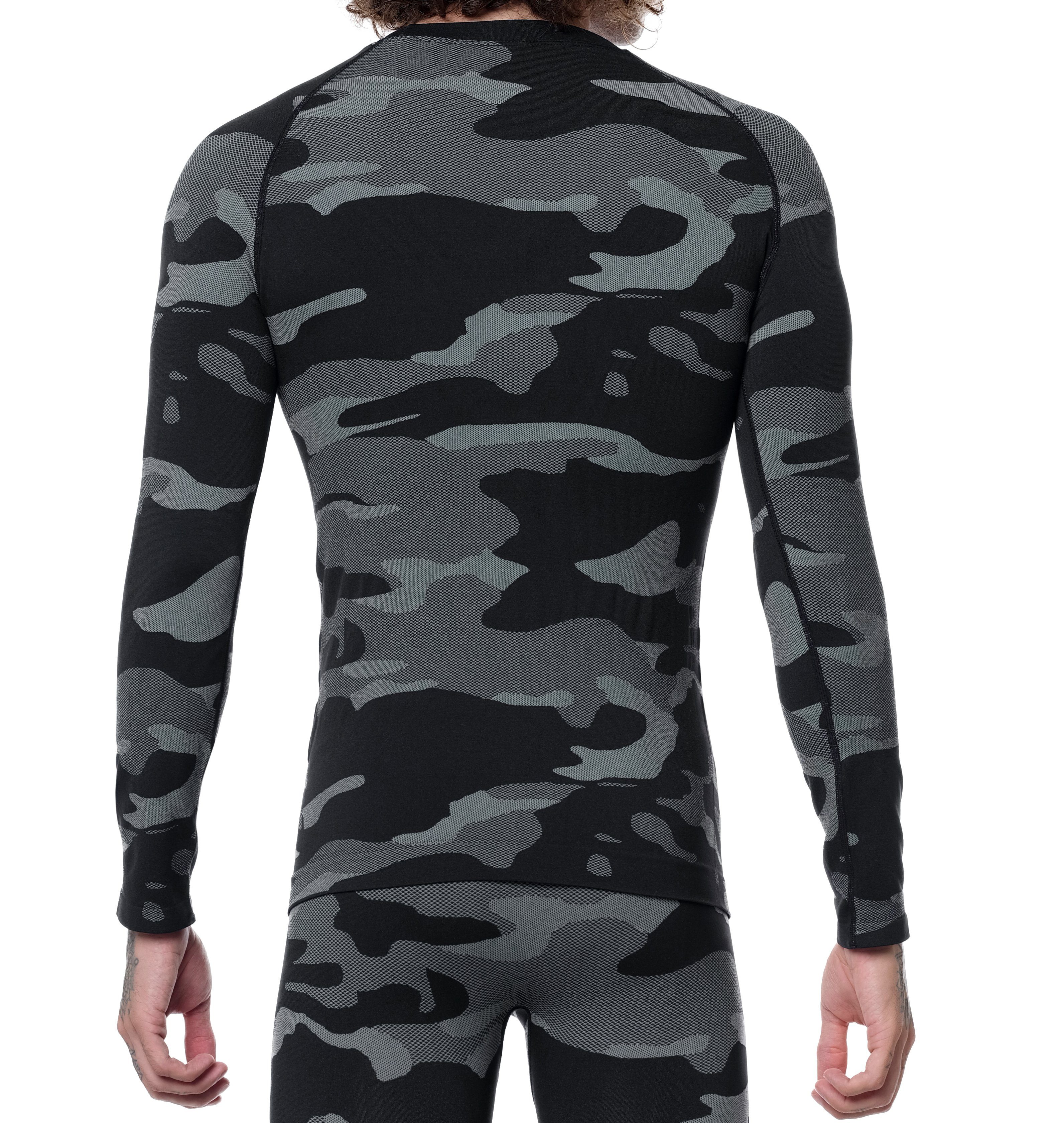 Langarm Unterwäsche, Funktionsshirt Camouflage, Herren Stark Grau Thermo-Funktionshirt Outdoor-Ski Soul®