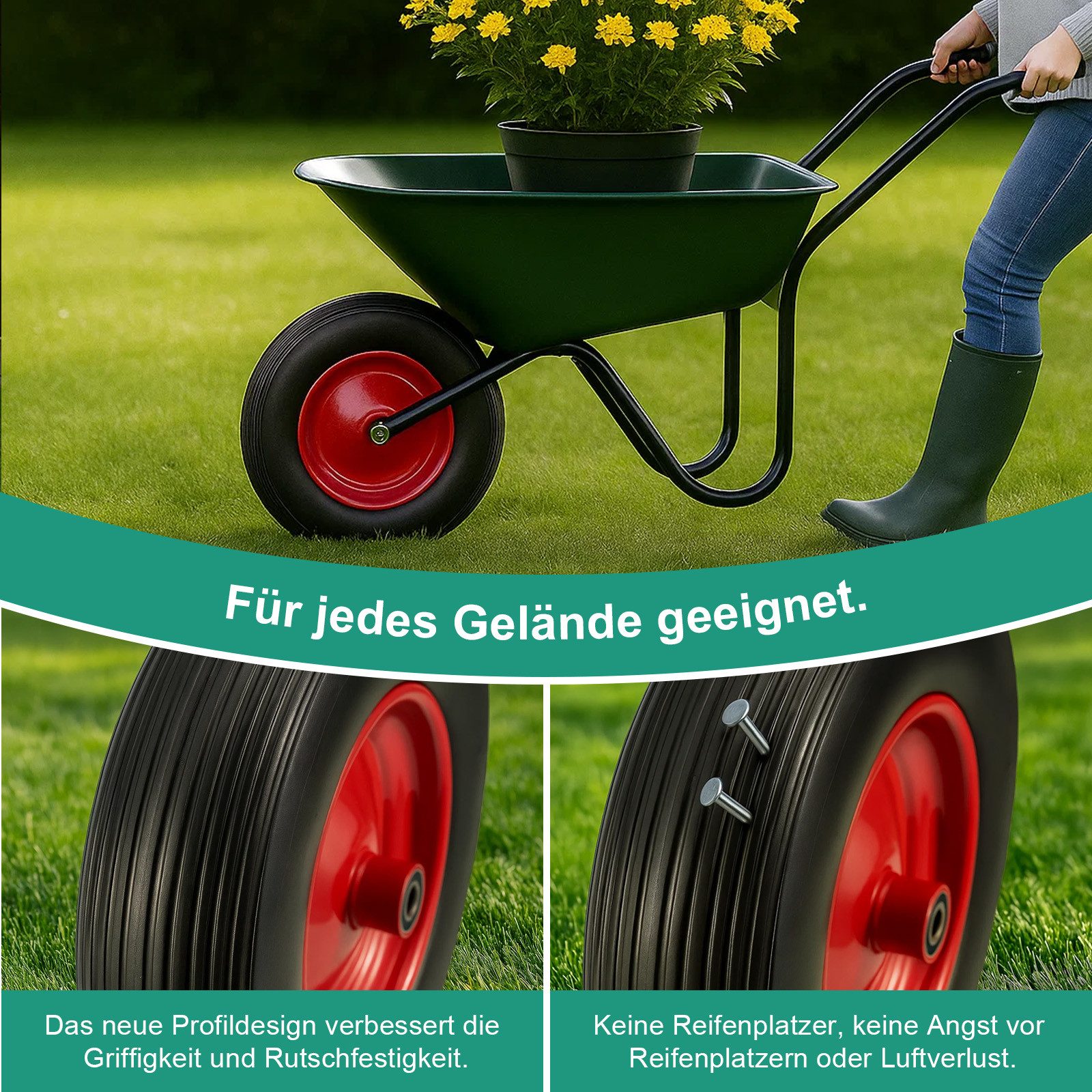 Youyijia Schubkarre PU Schubkarrenrad Vollgummi 15 Zoll Schubkarrenrad 4.80/4.00-8 Ø 380mm