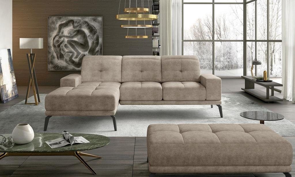 JVmoebel Ecksofa Graues Ecksofa L-Form Stoff Sitz Garnitur Designer Wohnlandschaft, Made in Europe Beige