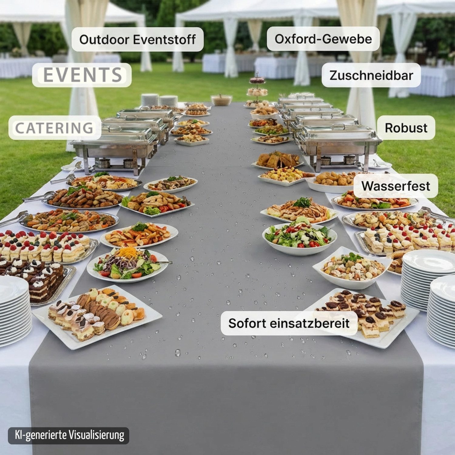 novely® Stoff EventRoll Catering Events Stoff Wasserdicht Tischläufer Buffet 50 lfm, Wasserabweisend, Pflegeleicht, Reißfest, Meterware