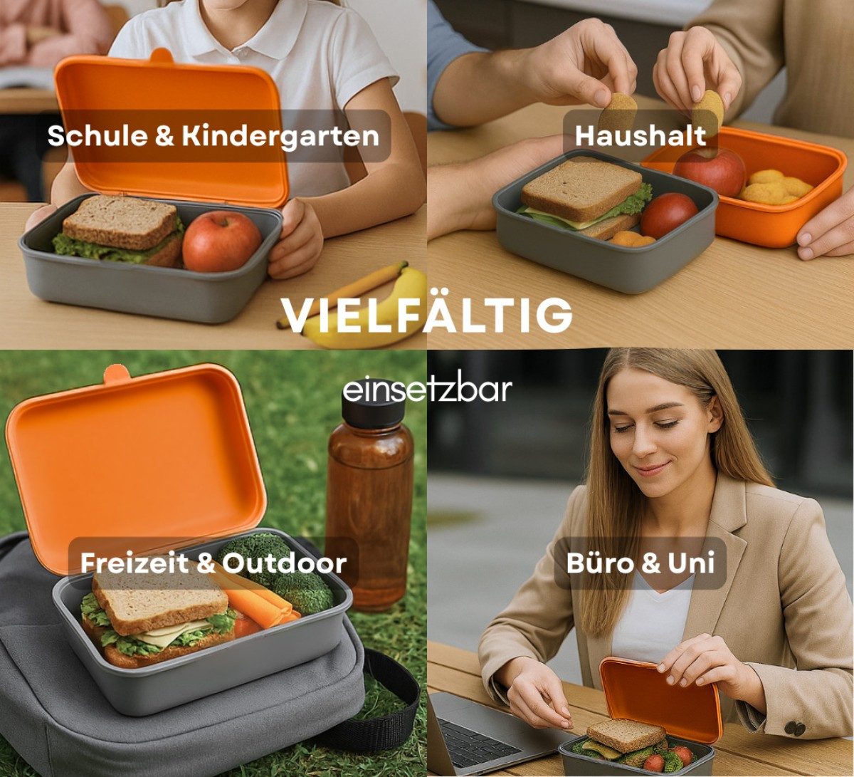 COFI 1453 Lunchbox Brotdosen 3er-Set Frühstücksbox spülmaschinenfest, stapelbar, 1000 ml, Kunststoff, (3-tlg., 3er Set), Made in Germany – Bild 5 von 5