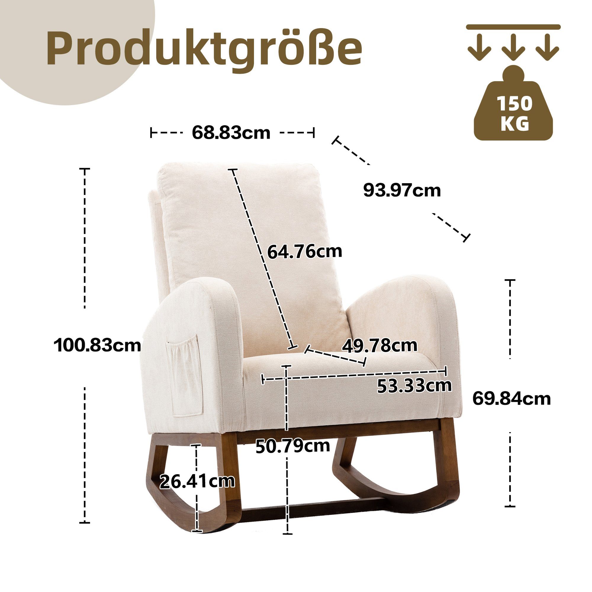 Schaukelstuhl Wohnzimmer-Loungesessel, Sessel Kindergepolsterter Baby- Seitentaschen (mit hoher Kindergartenschaukelstuhl mit beiga Rückenlehne), REDOM bequemer und