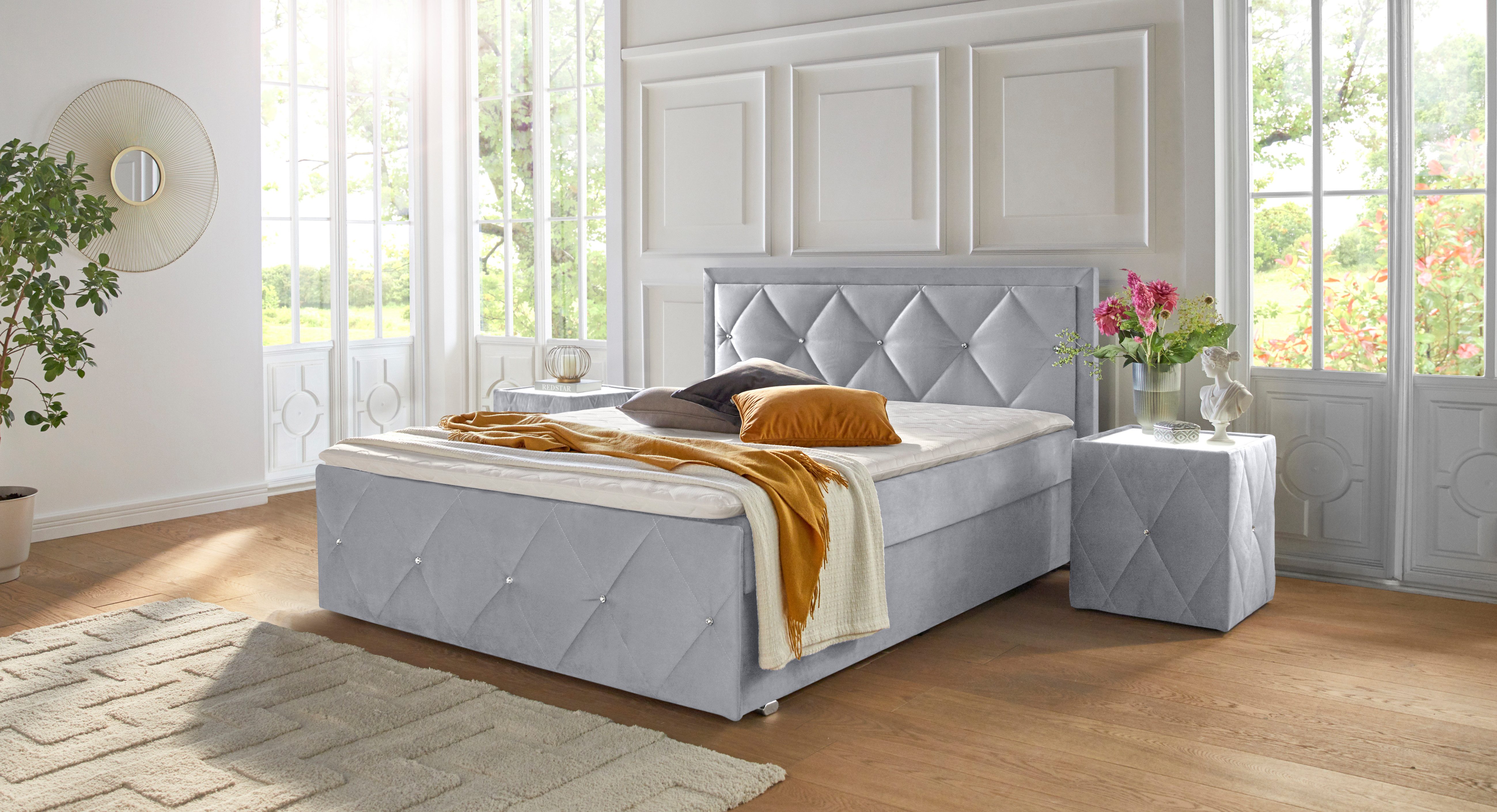 Leonique Boxbett Alfie, Хиты продаж! Inkl. Bettkasten&Topper, Wahlweise mit Knopfsteppung oder Strasssteinen, H2, H3 und H4 wählbar