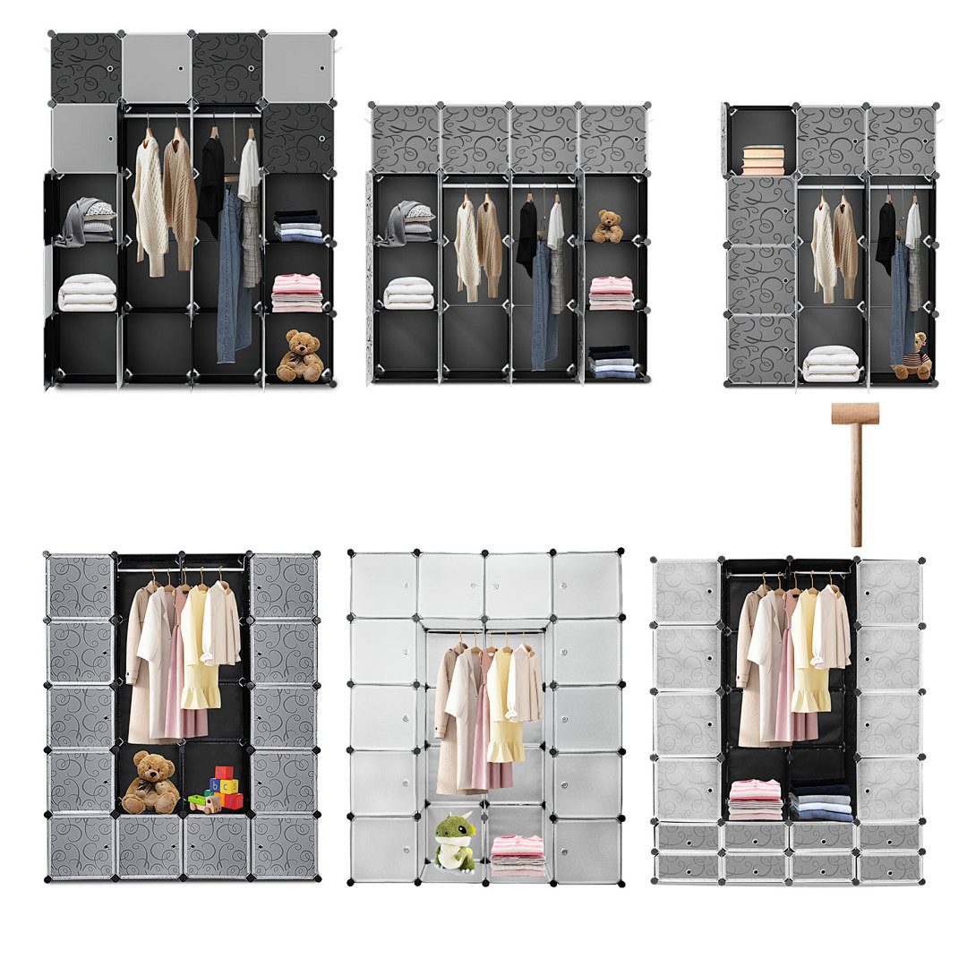Clanmacy Kleiderschrank Kleiderschrank Steckschrank 20 Fächer 180x142x37 cm PP Weiß 2 Stangen