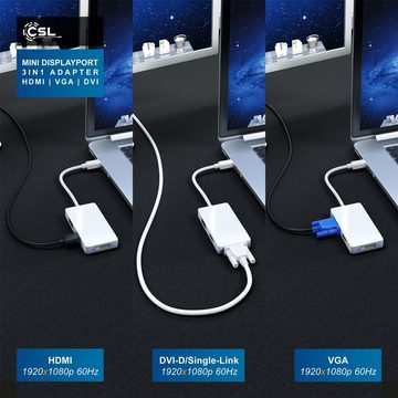 CSL Audio- & Video-Adapter Mini DisplayPort zu HDMI, DVI, VGA, 15 cm, 4k 3in1 MiniDP 1.2 Adapter, Konverter Kabel 3840x2160 UHD 2160p 4k