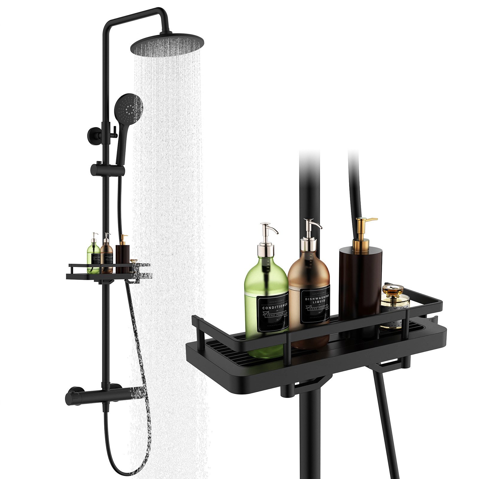 HOMELODY Duschsystem mit Thermostat und Duschablage - Duscharmatur Komplett günstig online kaufen
