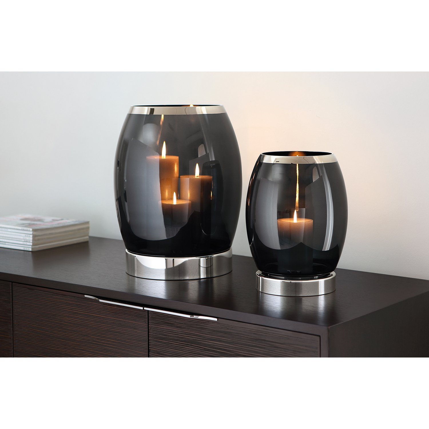 Fink Windlicht YORK Windlicht - H.29cm x D.22cm - silber/smoke - Eisen/Glas günstig online kaufen