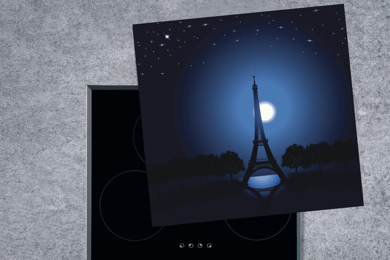 MuchoWow Herdblende-/Abdeckplatte Eine Illustration des cm, für Eiffelturms 78x78 (1 bei Ceranfeldabdeckung, Nacht, tlg), Arbeitsplatte Vinyl, küche