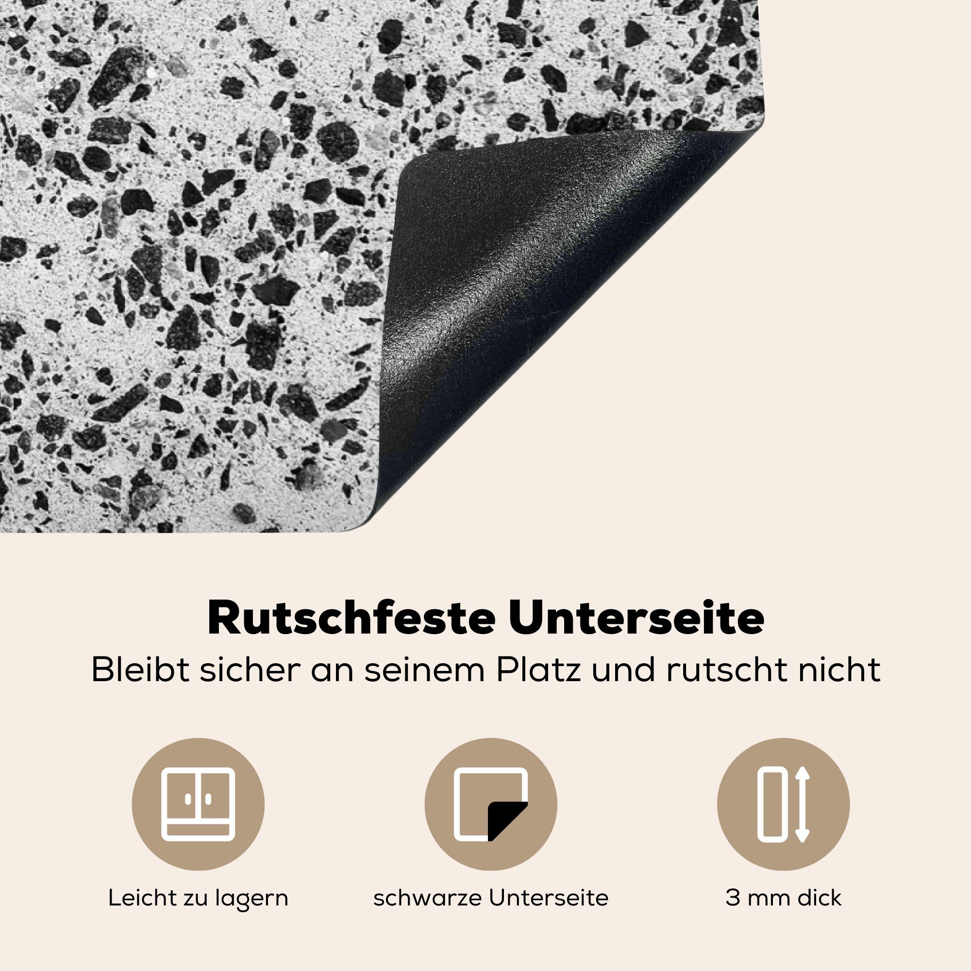 81x52 Schwarz für küche, Stein Ceranfeldabdeckung cm, Induktionskochfeld Weiß, - - Schutz die MuchoWow Vinyl, tlg), Herdblende-/Abdeckplatte - (1 Granit
