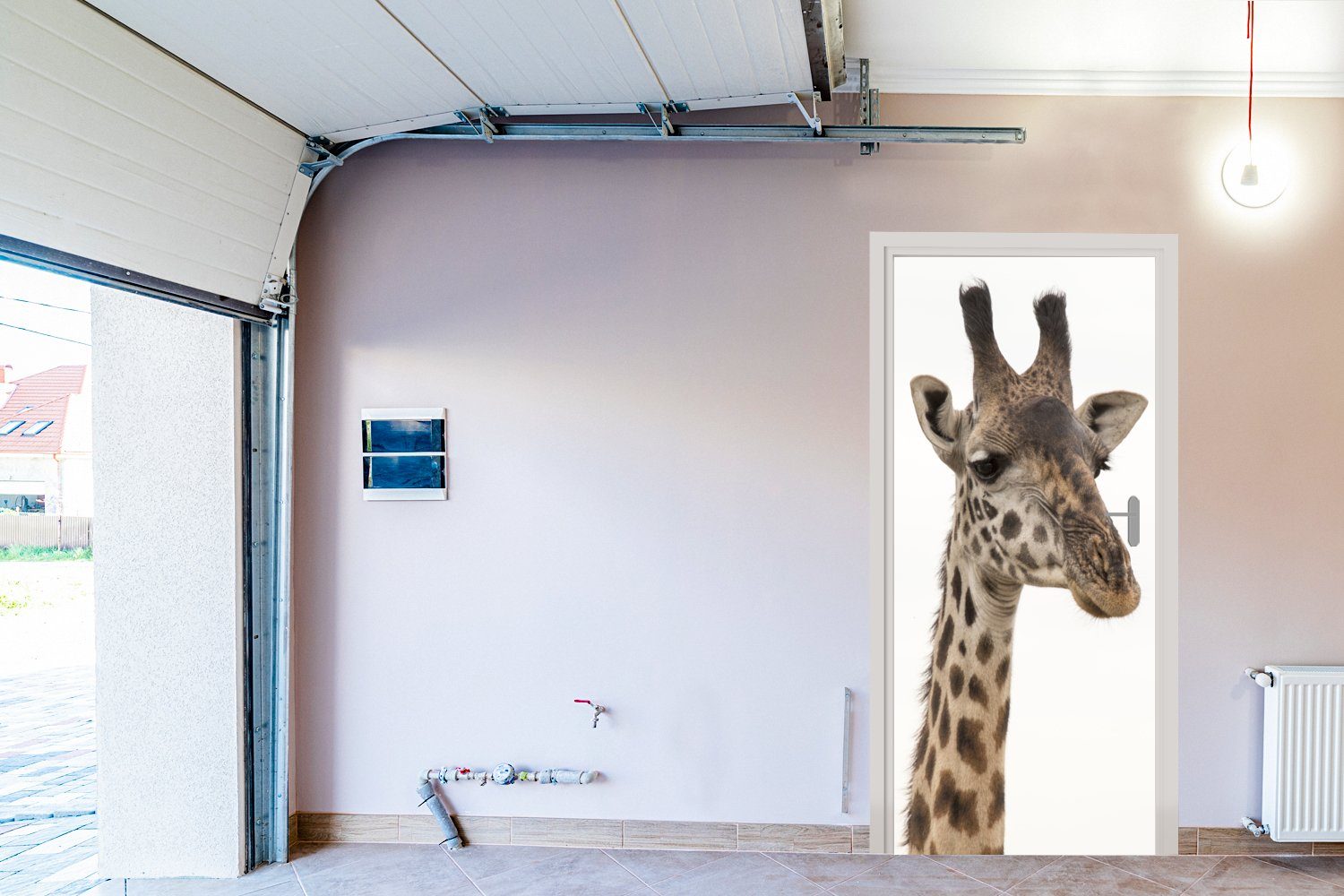 75x205 Türaufkleber, Matt, für Tier MuchoWow Türtapete (1 St), Fototapete Giraffe Tür, - bedruckt, Weiß, - cm