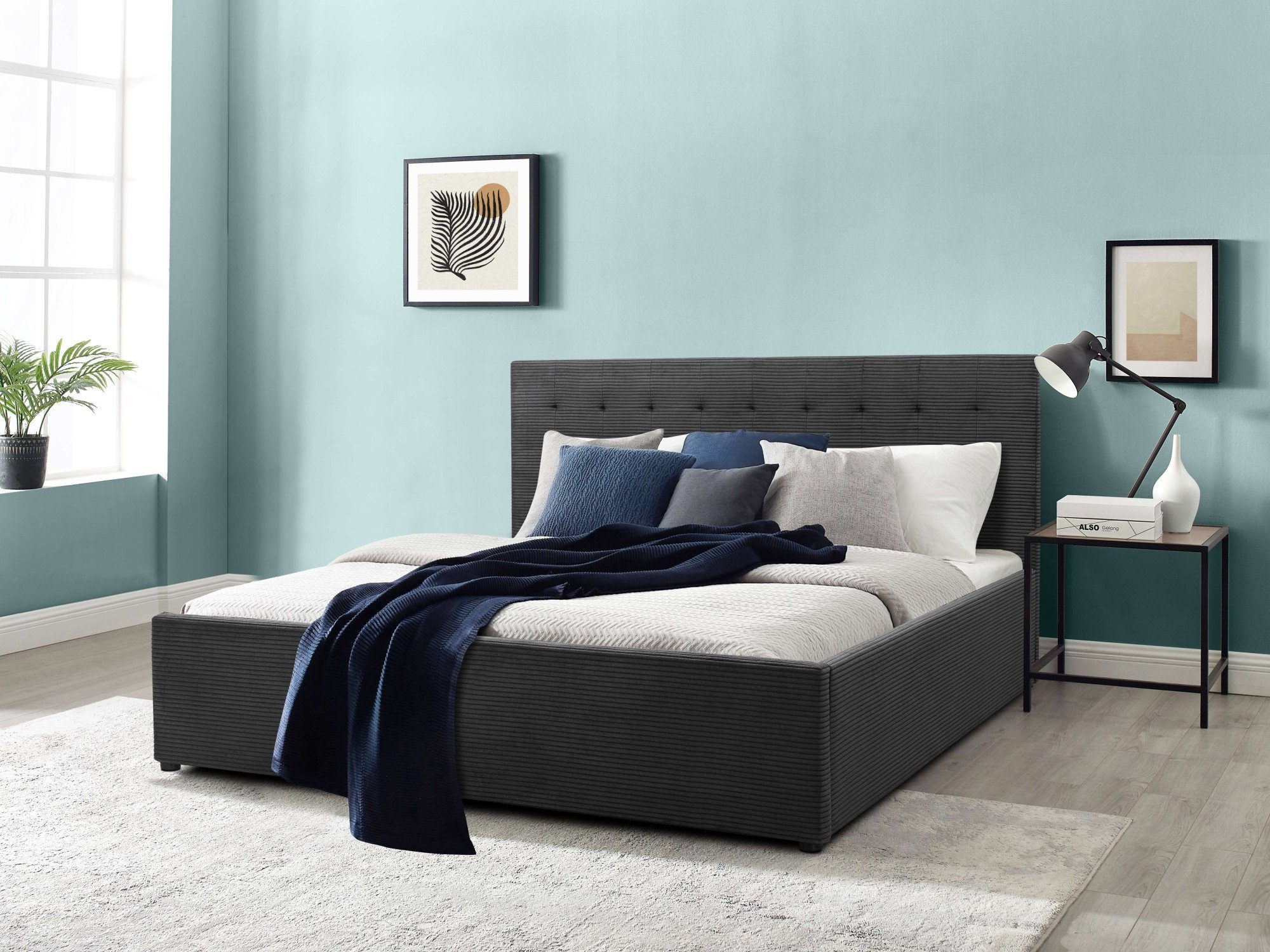 OTTO home Polsterbett Hamar, Knopfsteppung im Kopfteil, bis 250 KG belastbar (3 Breiten: 100cm/ 140cm/ 180cm), in verschiedenen Größen und Stoffen und Farben