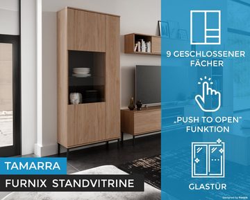 Furnix Standvitrine Tamarra WIT70 Glasvitrine, Hochvitrine mit Glastür Holzfurniertür B70 x H190 x T41 cm, modernes industrial clear Design