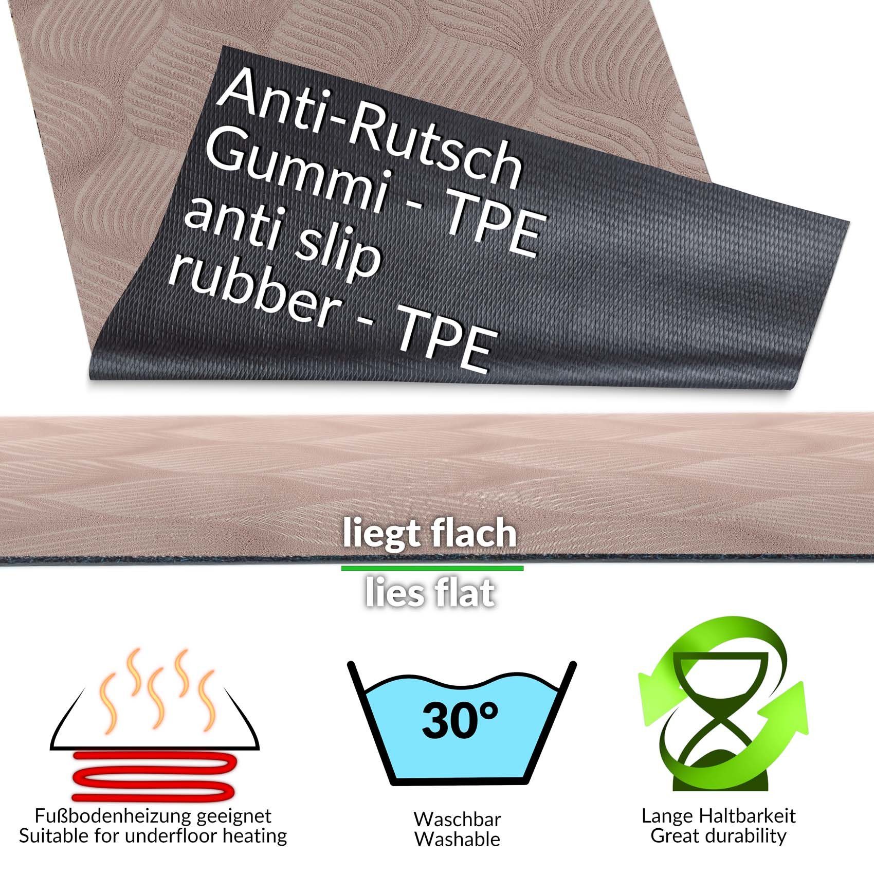 Robus, Küchenläufer mm, Teppichläufer Genarbt PVC BAKER Ornament Textil 3 Läufer Braun Küchenläufer ANRO, Höhe: Rechteckig, Premium