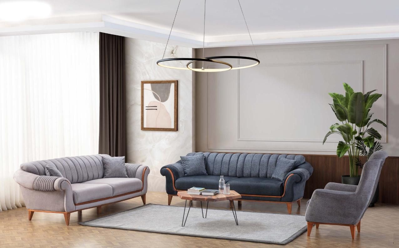 JVmoebel Polstergarnitur Blau-Graue Wohnzimmermöbel moderne Sofagarnitur 3+2+1 Sitzer, (Set, 3-tlg., 2x Sofa, Sessel), Made in Europa