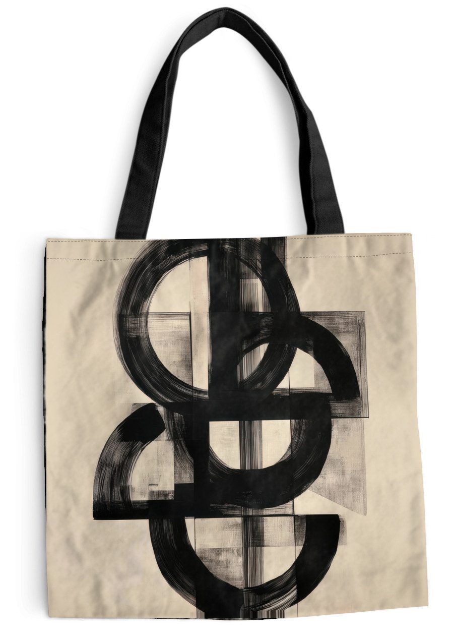 MuchoWow Shopper Kreise - Linien - Formen - Schwarz, Handtasche, Damen und Herren, Schultertasche, Umhängetasche, Tote Bag