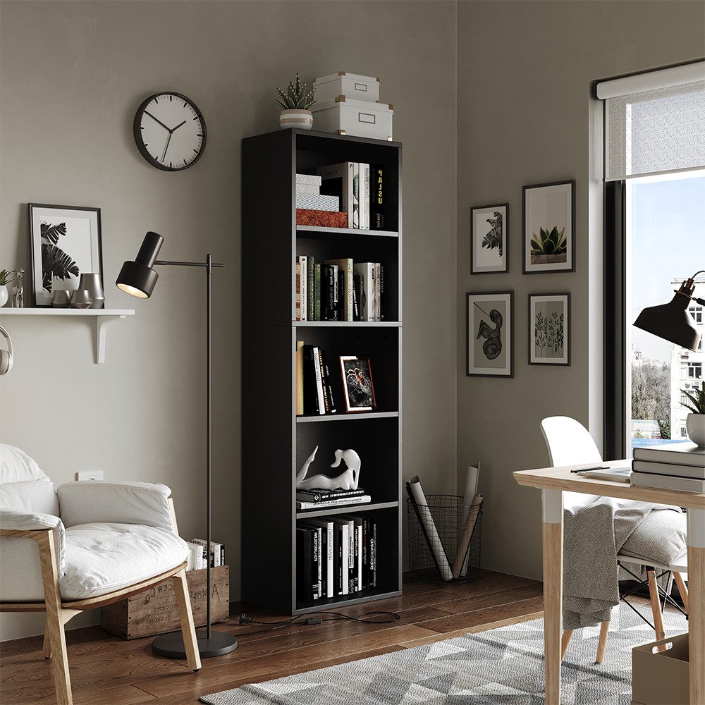 Vicco Bücherregal Bob, Schwarz, 40 x 132 cm mit 5 Fächern, 1-tlg.
