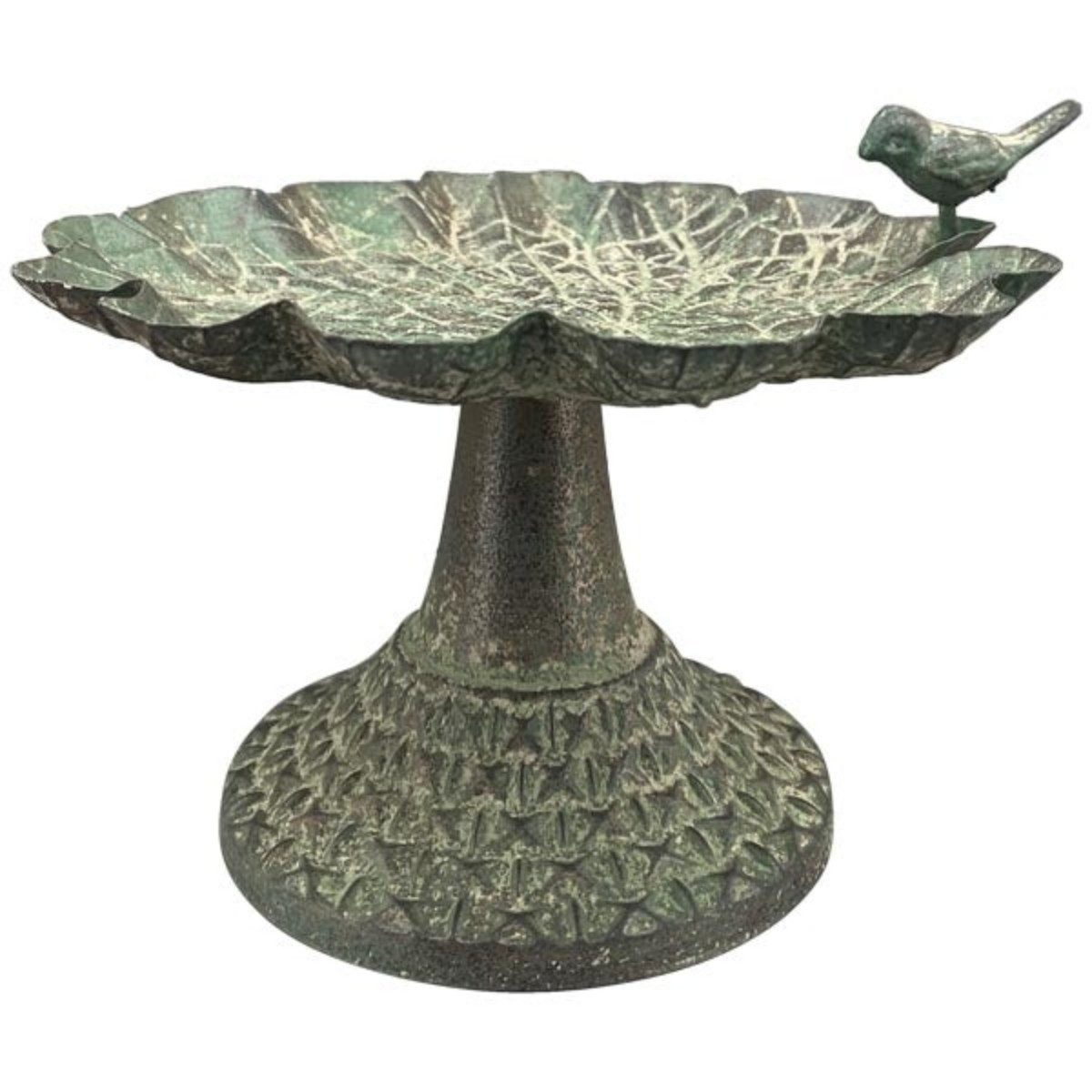 finehomegarden Vogeltränke Vogelbad Vogeltränke Gartendeko Schale auf Fuß Ø22x19cm H14cm, grün antik Futterstelle Garten Wasserstelle